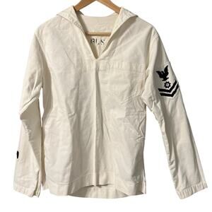 VTG 50s Sharman US Navy Sailor Jumper Shirt Mens M White Crackerjack Embroidered